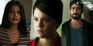 Vilã Dalila (Alice Wegmann) foi noiva de Jamil (Renato Góes) e vê  Laila (Julia Dalavia) como rival em Órfãos da Terra (Foto: Montagem/Globo)