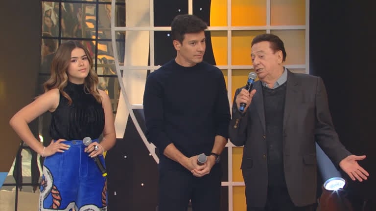 Maisa Silva, Raul Gil e Rodrigo Faro se encontraram na Record (Foto: Divulgação)