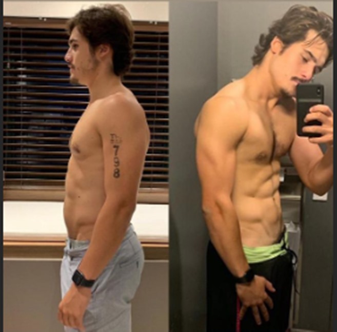 Nicolas Prattes exibe corpo sarado em antes e depois (Foto: Reprodução/Instagram)