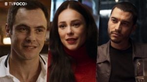 Chiclete (Sergio Guizé) se apaixona por Vivi (Paolla Oliveira) e Camilo (Lee Taylor) fica a ver navios em A Dona do Pedaço da Globo (Foto: Montagem/TV Foco)