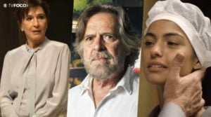 Beatriz (Natália do Valle) mal sabe que seu marido Otávio (José de Abreu) está lhe chifrando com Edilene (Cynthia Senek) em A Dona do Pedaço da Globo (Foto: Montagem/TV Foco)