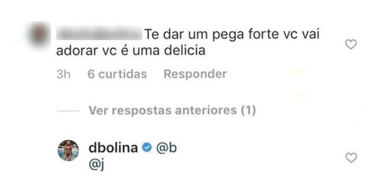 Dani Bolina marca mulher de seguidor atrevido que fez cantada no Instagram )