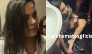 Mayla Araújo é vista em chão de banheiro (Foto: Reprodução)