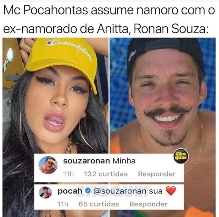 MC Pocahontas postou uma foto em sua rede social e Ronan Souza comentou Foto: Reprodução/Instagram
