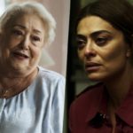 Marlene (Suely Franco) vai tirar foto de Josiane na feira para mostrar à Maria da Paz (Juliana Paes) em A Dona do Pedaço (Foto: Reprodução/Globo/Montagem/TV Foco)