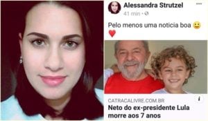 Alessandra Strutzel festejou a morte do neto do ex-presidente Lula (Foto: Reprodução)