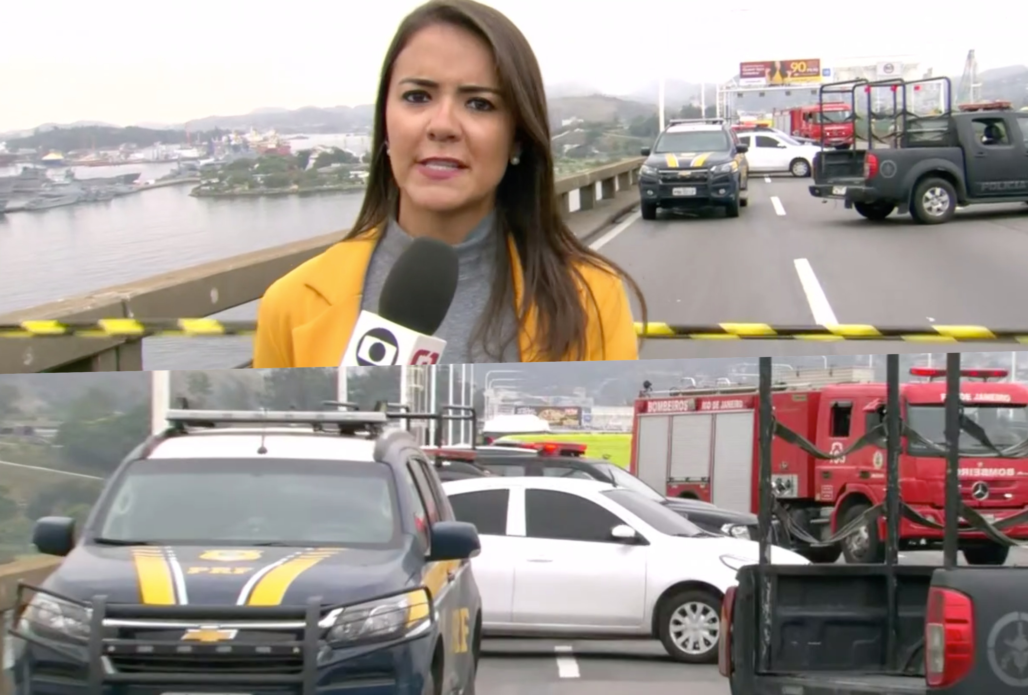 Repórter da Globo presenciou disparos durante sequestro na ponte Rio Niterói (Reprodução)
