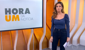 Monalisa Perrone em seu último dia no Hora Um; telejornal teve alta audiência (Foto: Reprodução/Globo)