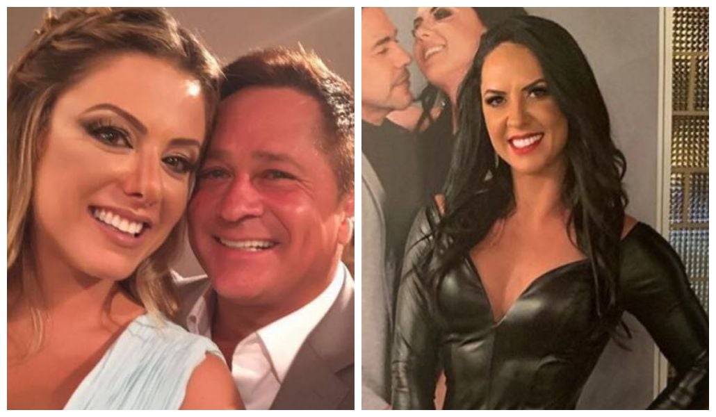 Mulher de Leonardo, Poliana Rocha, posa ao lado de Graciele Lacerda e público alfineta (Foto: Reprodução)