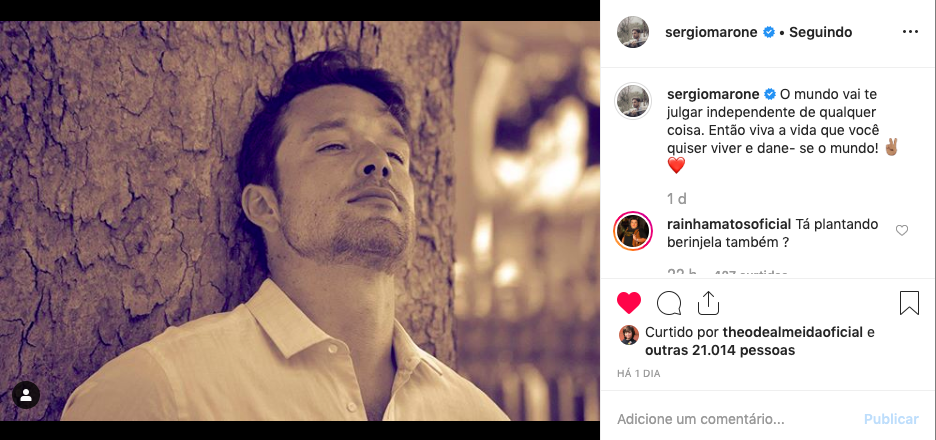 Sérgio Marone publicou uma foto em sua conta do Instagram com uma suposta indireta. Foto: Reprodução