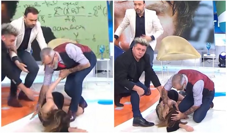 Momento em que Daniela Mori desmaio na TV (Foto: Reprodução)