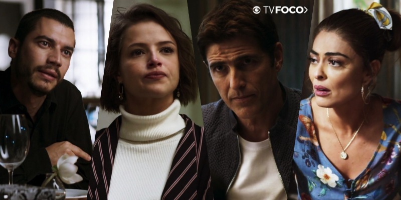 Maria da Paz (Juliana Paes) fica triste ao descobrir que Régis (Reynaldo Gianecchini) foi preso em A Dona do Pedaço graças a Jô (Agatha Moreira) e Camilo (Lee Taylor)