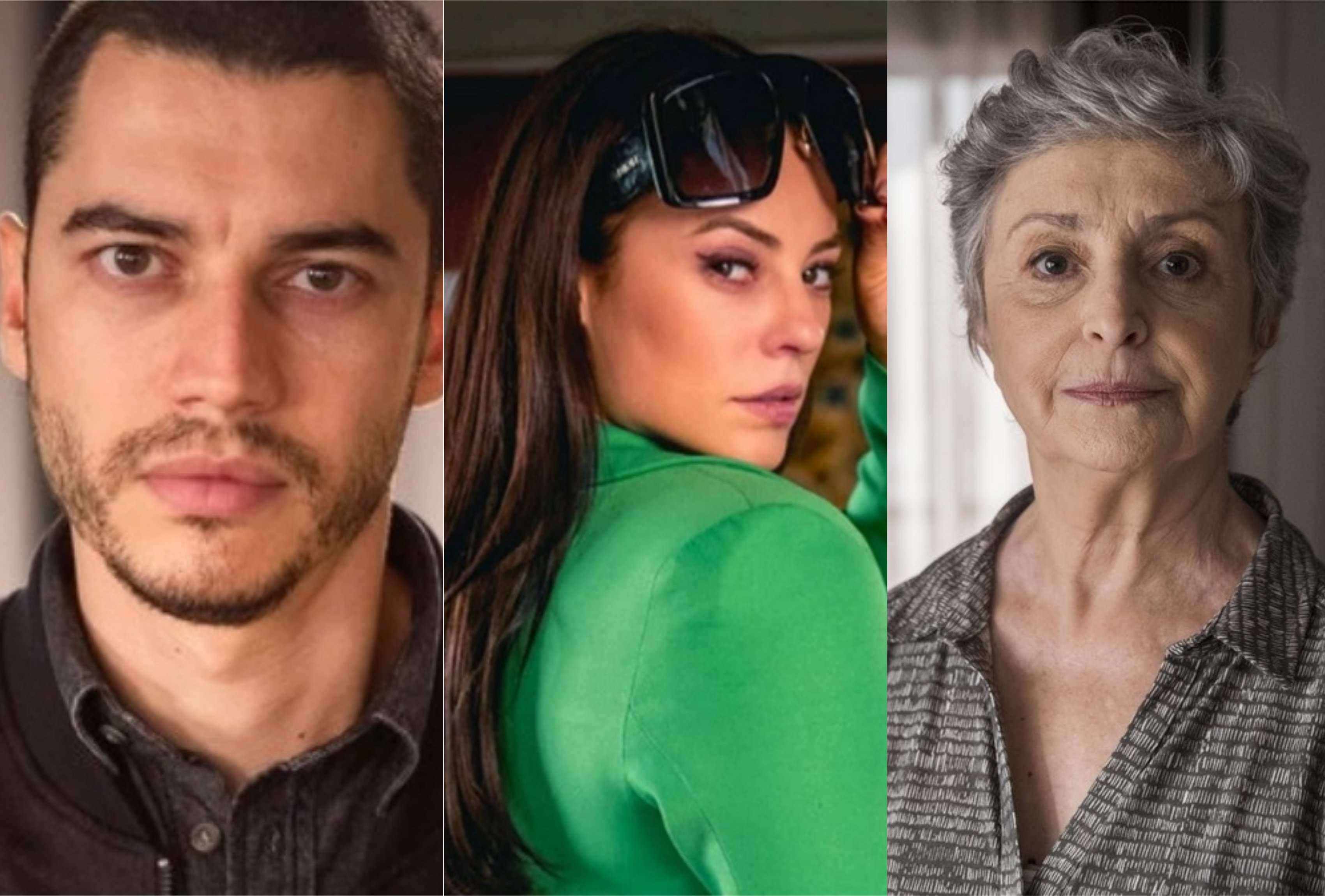 Camilo (Lee Taylor), Vivi Guedes (Paolla Oliveira) e Berta (Ana Lucia Torre) em A Dona do Pedaço (Montagem: TV Foco)