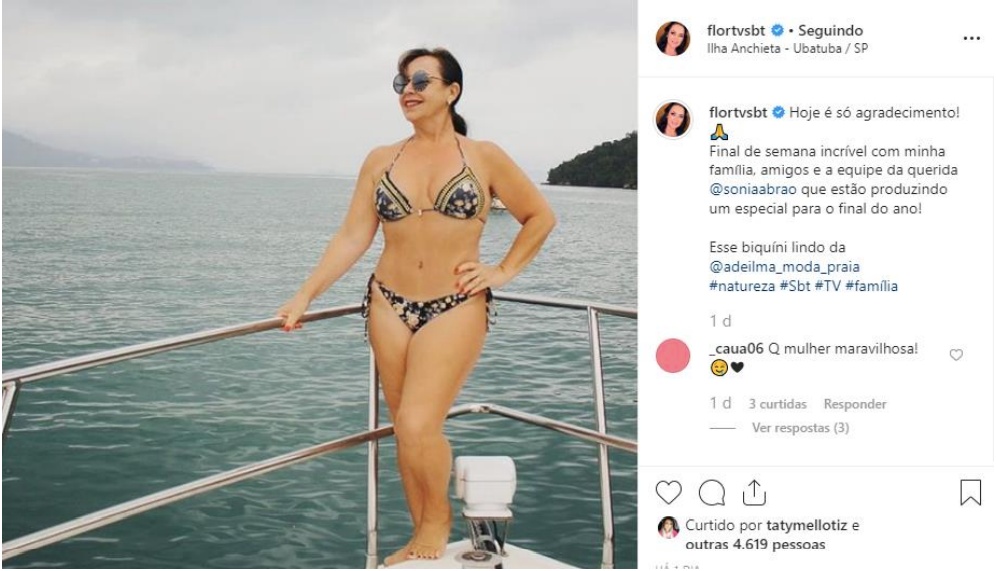 Apresentadora Flor chama atenção nas redes sociais. Foto: Reprodução