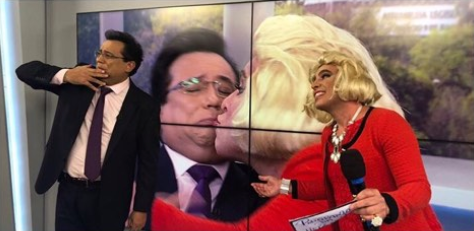 Geraldo Luis e Garçom Maluco protagonizam beijo gay durante o Balanço Geral na Record (Imagem Reprodução) Geraldo Luis e Garçom Maluco protagonizam beijo gay durante o Balanço Geral na Record (Imagem Reprodução)