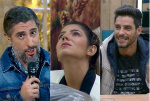 Marcos Mion é enganado ao vivo por Diego Grossi e Hariany Almeida é detonada por Lucas Viana em A Fazenda 11 (Montagem: TV Foco)