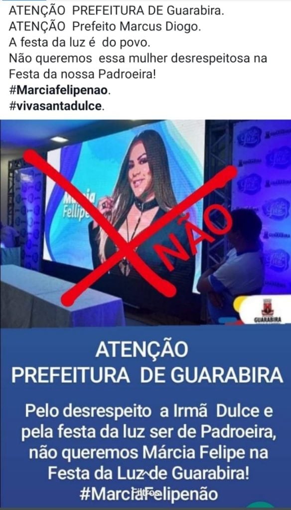 Publicação feita por internautas contra Márcia Fellipe (Imagem: Reprodução)