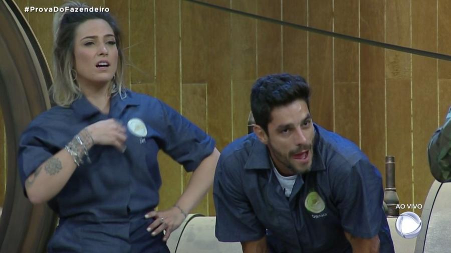 Tati Dias e Diego Grossi em A Fazenda 11 durante a Prova do Fazendeiro (Reprodução: PlayPlus)