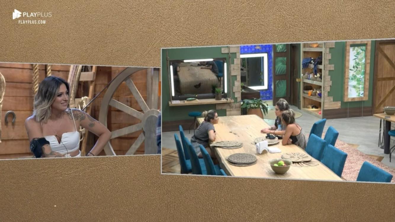 Tati Dias revela motivo de ter sido eliminada em A Fazenda 11 e o motivo de ter puxado Thayse Teixeira e Hariany Almeida para a baia (Reprodução: PlayPlus)
