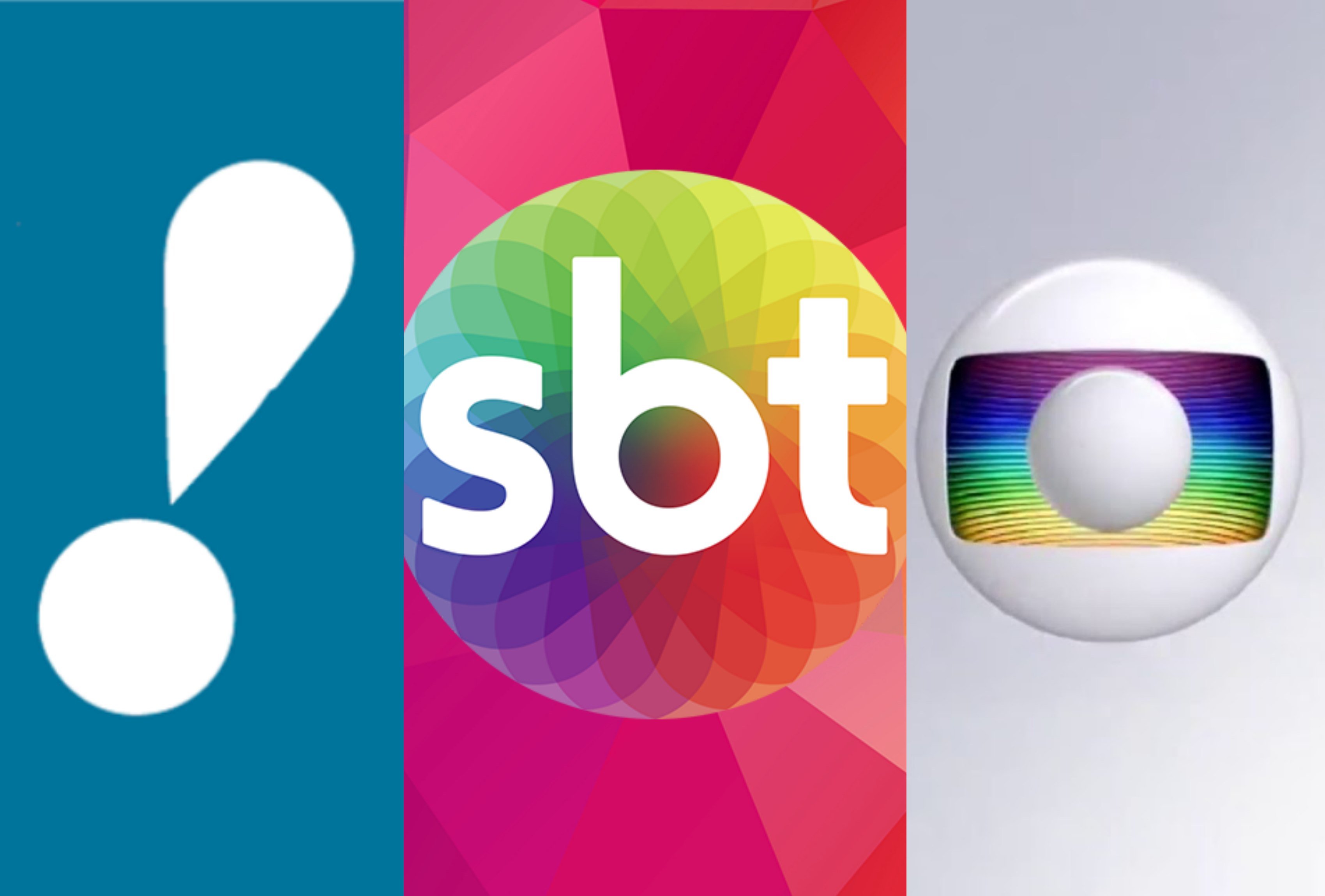 Logos das emissoras RedeTV!, SBT e Globo. Foto: Reprodução Audiências