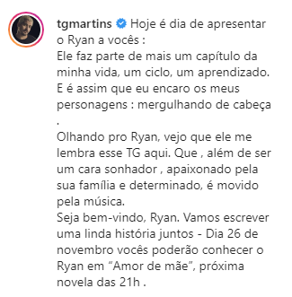 Thiago Martins revelou a data de estreia de Amor de Mãe (Foto: Reprodução/ Instagram)