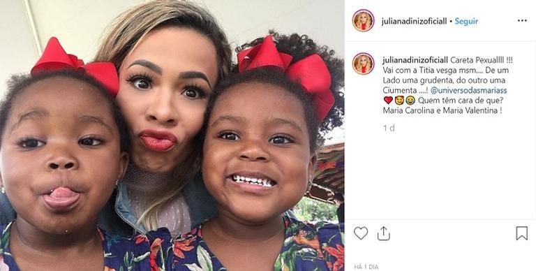 Juliana Diniz e as afilhadas de Thiaguinho e Fernanda Souza (Imagem: Instagram)