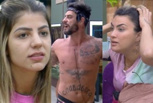 Hariany Almeida é traída pela própria amiga Thayse Teixeira e é detonada por Diego Grossi em A Fazenda 11 da Record (Montagem: TV Foco)