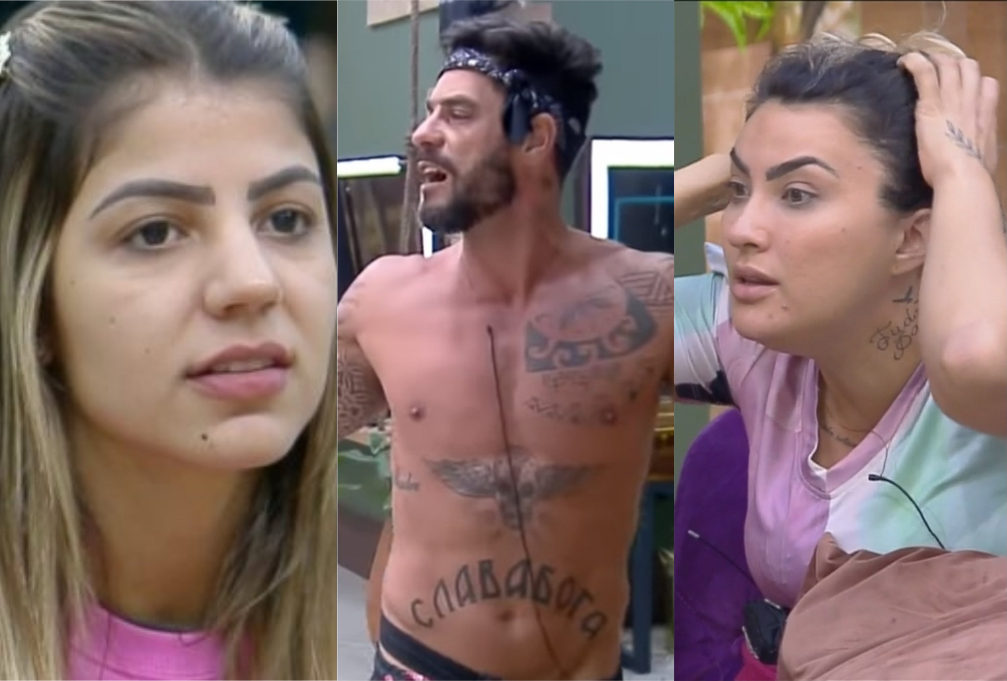 Hariany Almeida é traída pela própria amiga Thayse Teixeira e é detonada por Diego Grossi em A Fazenda 11 da Record (Montagem: TV Foco)