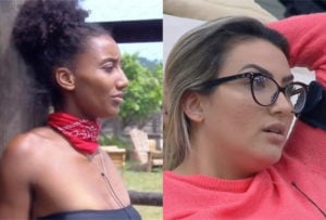 Thayse Teixeira e Sabrina de Paiva batem boca em A Fazenda da Record (Montagem: TV Foco)