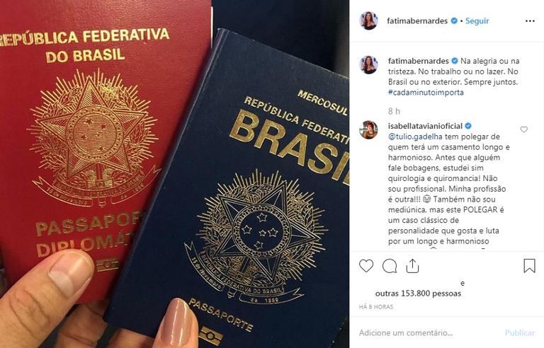 Fátima Bernardes faz viagem internacional com Túlio Gadelha (Reprodução/Instagram)