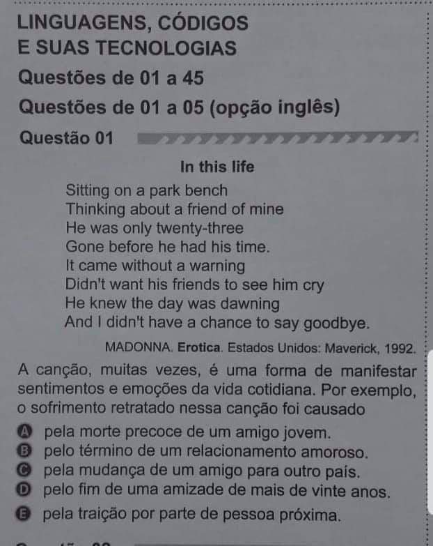 Questão que contém a canção da cantora (Foto: Reprodução)