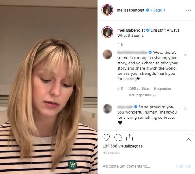 Melissa Benoist fala em vídeo sobre ser sobrevivente de violência doméstica (Foto: Reprodução/Instagram)