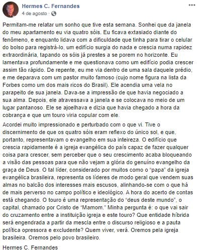 Pastor Hermes faz revelação chocante (Foto: Reprodução/Facebook)