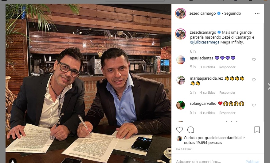 Zezé Di Camargo surge assinando contrato imagem: Instagram)