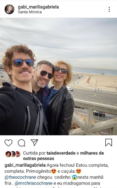 Marília Gabriela surgiu ao lado dos filhos, Theodoro e Christiano (Foto: Reprodução/ Instagram)