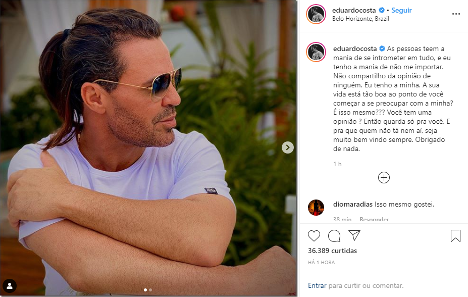 Eduardo Costa surgiu com os cabelos maiores e mandou um recado