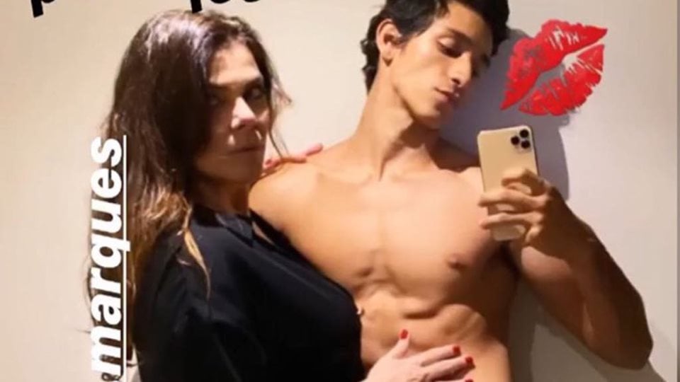 A atriz Gisele Fraga ao lado de seu namorado, 30 anos mais novo (imagem: Instagram)