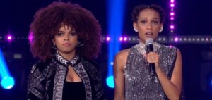 Jeniffer Nascimento ao lado de Taís Araujo após se apresentar no palco do Popstar (Foto: Reprodução)