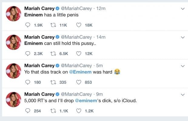 Tweets que geraram polêmica na conta de Mariah Carey (Foto: Reprodução)