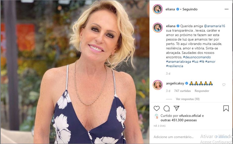 Eliana desejou uma boa recuperação para Ana Maria Braga