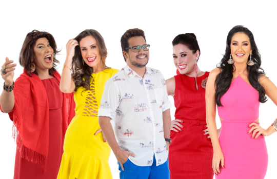 Tiago Barnabé (Narcisa), Nadja Haddad, Leo Sampaio, Milene Pavorô e Helen Ganzarolli (Foto: Divulgação/SBT)