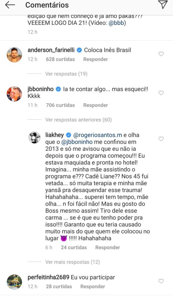 Lia expõe atitude do diretor Boninho (Foto: Reprodução) Lia expõe atitude do diretor Boninho (Foto: Reprodução)
