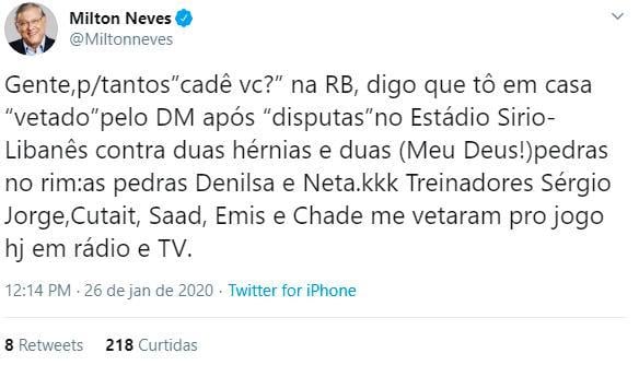 Milton Neves é internado com dores intensas (Foto: Reprodução/Instagram/Twitter)