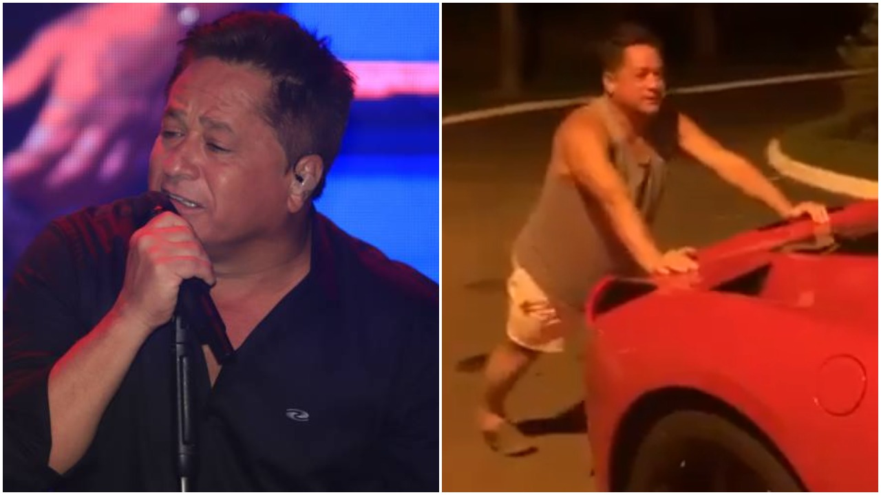 Leonardo teve que empurrar o carro após veículo ficar sem gasolina (Foto: Reprodução/ Instagram)