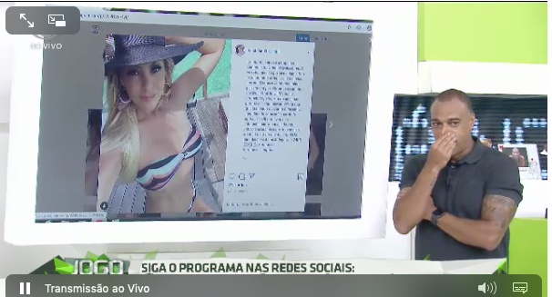 Renata Fan posta foto de biquíni após Denílson, jogadores do Internacional e torcedores fazerem campanha (foto: reprodução/Band)