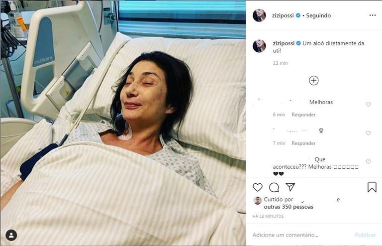 Zizi Possi aparece na UTI após cirurgia delicada (Foto: Reprodução/Instagram)