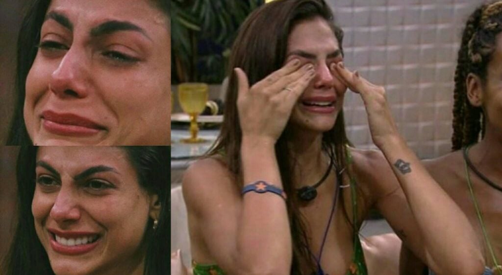 Mari Gonzalez chora muito ao receber mensagens de familiares e do marido no BBB 20 (Foto: Reprodução/Montagem)