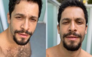 O ator Rainer Cadete apareceu totalmente sem roupa em novos registros nas redes sociais (Foto: Reprodução / twitter)