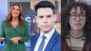 Christiane Pelajo tem mantido a audiência de Carlos Tramontina na Globo, enquanto Luiz Bacci, da Record, conseguiu superar bastante o SBT (Foto: Montagem TV Foco)