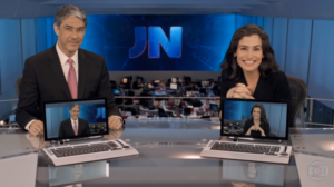 William Bonner e Renata Vasconcellos no antigo estúdio do Jornal Nacional, que foi esvaziado (Foto: Reprodução/Globo)